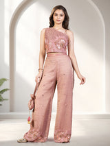Onion pink designer crepe silk girls palazzo suit