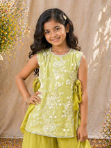 Green georgette silk embroidered girls palazzo suit
