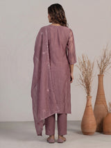 Onion pink tissue embellished kurti set with elegant pants