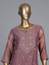 Onion pink tissue embellished kurti set with elegant pants