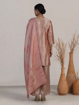 Pastel pink silk embellished palazzo set with zari dupatta