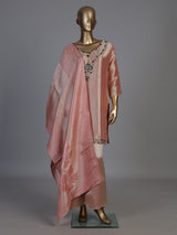 Pastel pink silk embellished palazzo set with zari dupatta