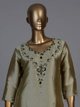 Pista green silk embellished palazzo set with zari dupatta