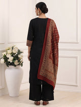 Black cotton printed palazzo set with mirror accents