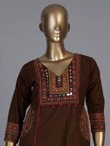 Brown cotton printed palazzo set with mirror detailing