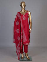 Rani pink cotton silk kurti set with printed dupatta