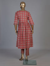Brown muslin silk printed kurti set with aabla and pants