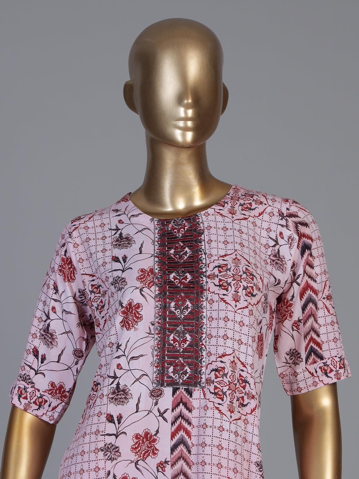 Pink silk printed yoke style kurti set with elegant dupatta