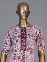 Pink silk printed yoke style kurti set with elegant dupatta