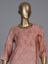 Onion pink silk printed kurti set with dupatta and pants