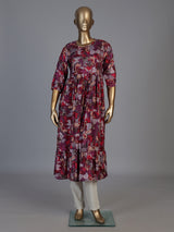Purple silk floral printed kurti with elegant thread work