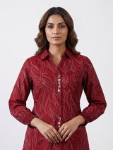 Maroon chanderi silk printed kurti with exquisite cutdana and beadwork