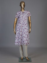 Purple chiffon printed kurti with stand collar and elegant cap sleeves