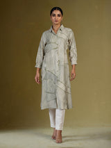 Pista green silk printed kurti with elegant collar neckline and sleeves