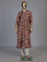 Brown silk floral printed kurti with intricate cutdana work