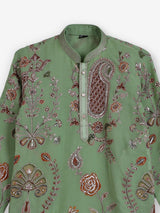 Pista green georgette printed kurta suit with sequin work for boys
