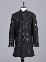 Black boys indowestern suit with sequin sherwani jacket