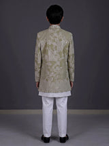 Blush pink boys silk blend indowestern suit with embroidered jacket