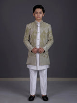 Blush pink boys silk blend indowestern suit with embroidered jacket