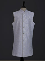 Blush pink boys silk blend indowestern suit with embroidered jacket