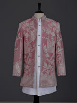 Blush pink boys indowestern suit with embroidered jacket