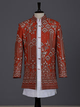 Rust orange boys indowestern suit with sequin jacket