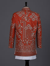 Rust orange boys indowestern suit with sequin jacket