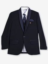Blue terry rayon coat suit with shawl lapel coat