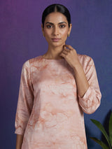 Peach satin floral printed palazzo co ord set for women