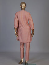 Peach silk checked stand collar co ord set with pants
