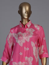 Pink floral printed crepe silk pant co ord set for women