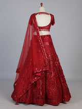 Maroon net designer lehenga choli with stone work tassel detailing
