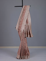 Peach banarasi silk saree with floral zardosi and zari