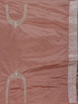 Peach banarasi silk saree with floral zardosi and zari