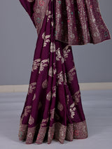 Purple dola silk saree with zardosi and zari work