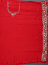 Red dola silk saree with floral zardosi and pearl zari work