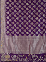 Purple banarasi silk saree with floral zardosi and zari work