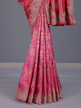 Rani pink kanjivaram silk saree with zardosi and zari work