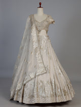 Cream tissue silk bridal lehenga choli