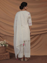 Cream cotton salwar suit with elegant V neckline