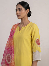 Yellow tissue salwar suit with thread and bead detailing