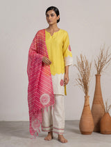 Yellow tissue salwar suit with thread and bead detailing