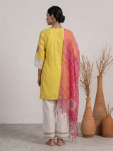 Yellow tissue salwar suit with thread and bead detailing