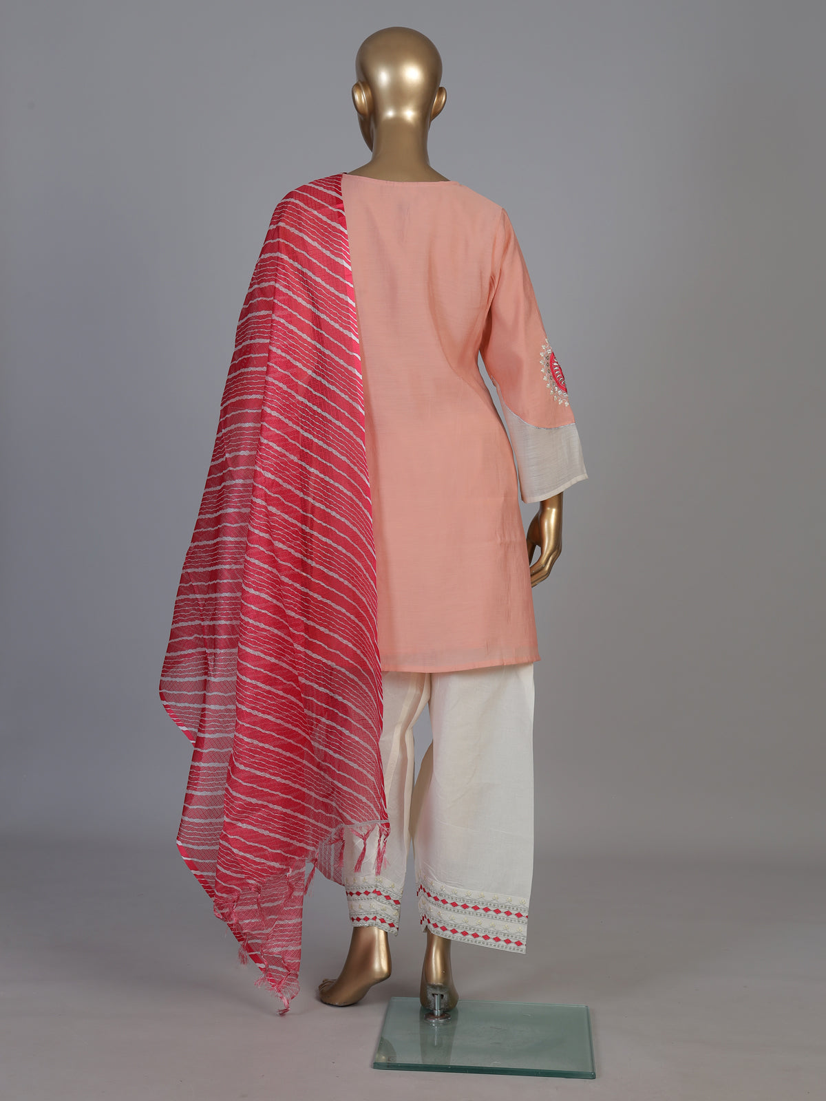 Peach tissue salwar suit with sweetheart neckline