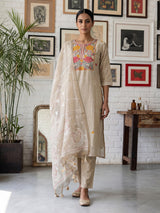 Beige linen straight cut kurti set