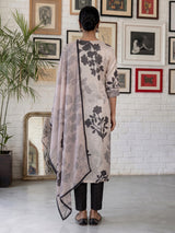 Cream grey silk printed kurti set with zardosi and diamond embellishments