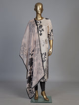 Cream grey silk printed kurti set with zardosi and diamond embellishments
