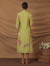 Mehendi green silk floral kurti with zardosi work