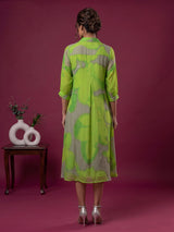 Green georgette printed kurti with delicate bead embellishments