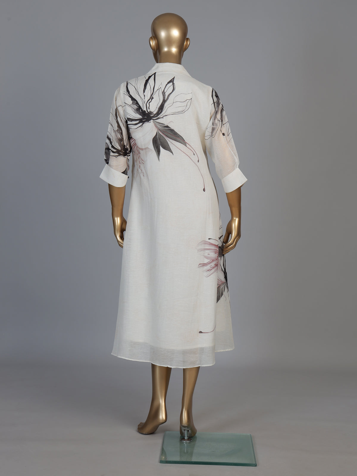 White linen blend floral kurti with cutdana detailing